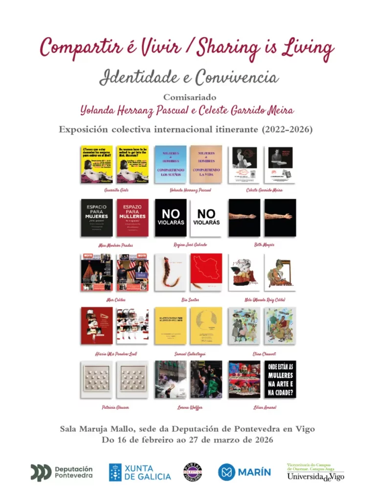 Cartel Exposición Compartir es Vivir / Sharing is Living que muestra las imágenes de las obras.