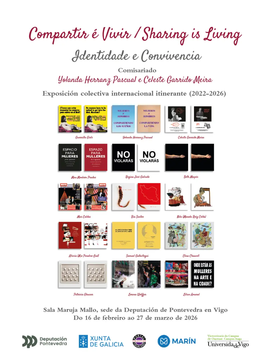 Cartel Exposición Compartir es Vivir / Sharing is Living que muestra las imágenes de las obras.